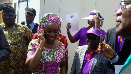 Dr. Omobola Johnson, minister of COMTECH making the first telephone call at Igbo Olodumare's BTS Commissioning